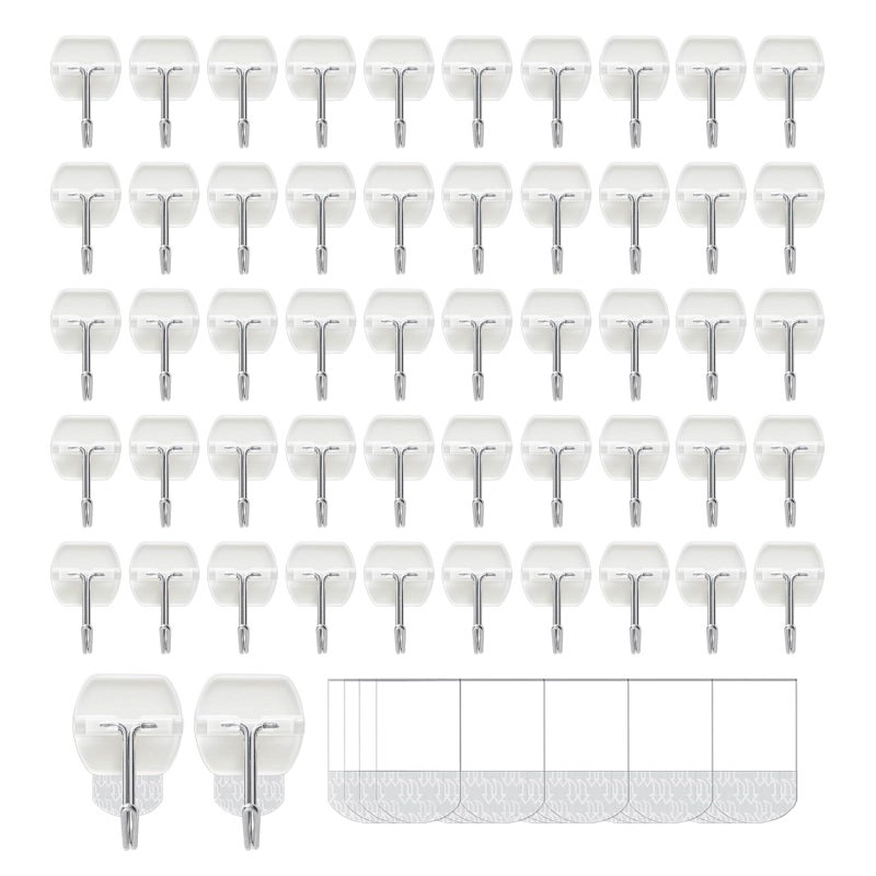 CARAINBO 60 hooks-70 Strips Clear Small Wire Toggle Hooks Value Pack  Damage Free Hanging Wall Hooks with Adhesive Strips  Removes Cleanly  No Tools Utility Hooks for Hanging Decorations - Image 1
